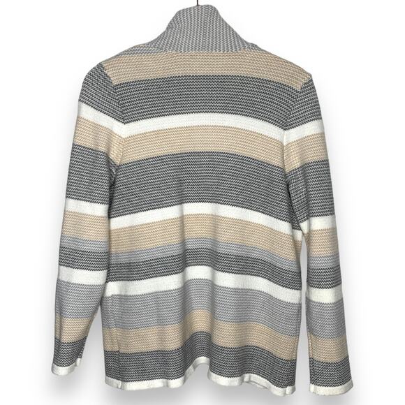 3/$20 Verve Ami women's neutral striped open front draped cardigan sweater SZ L - Picture 2 of 10